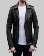 male Moto Style Black Genuine Leather Jacket
