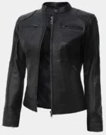 Black & Brown Motorcycle Lambskin Leather Jacket by Gloss leather for women