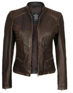 Dark Brown Motorcycle Leather Jacket for female