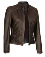 Brown Motorcycle Leather Jacket for female