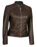 Brown Motorcycle Leather Jacket for girls