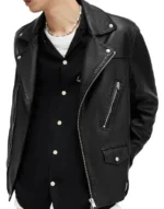 Warner Relaxed Fit Whipstitch Leather Biker Jacket for female