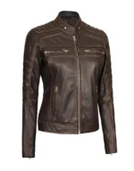 Austin Brown & Black Motorcycle Leather Jacket by GL for female