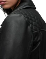 Cargo Distressed Leather Biker Jacket For Women's