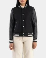 Julie Black Hybrid Varsity Jacket For Women's by GL