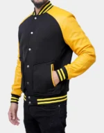 Men Grayson Black and Yellow Varsity Jacket by gloss leather