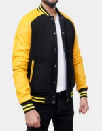 Grayson Black and Yellow Varsity Jacket by Gloss leather for male