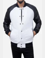 Wool Blended Black and White Men's Bomber Jacket