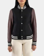 Julie Maroon & Black Hybrid Varsity Jacket
