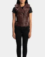 Rhonda Maroon Leather Biker Vest by GL for women