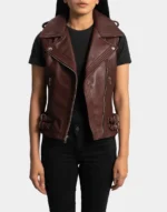 Rhonda Maroon Leather Biker Vest by GL