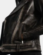 Rumy Distressed Brown Leather Biker Jacket for female