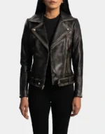 Rumy Distressed Brown Leather Biker Jacket by gloss leather
