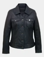 Black Denim Style Tilly Leather Jacket for female by GL
