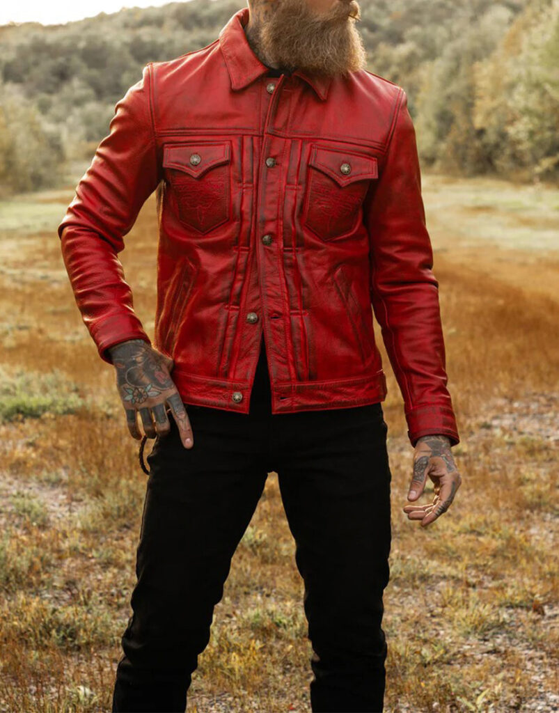 cardinal red biker jacket for men