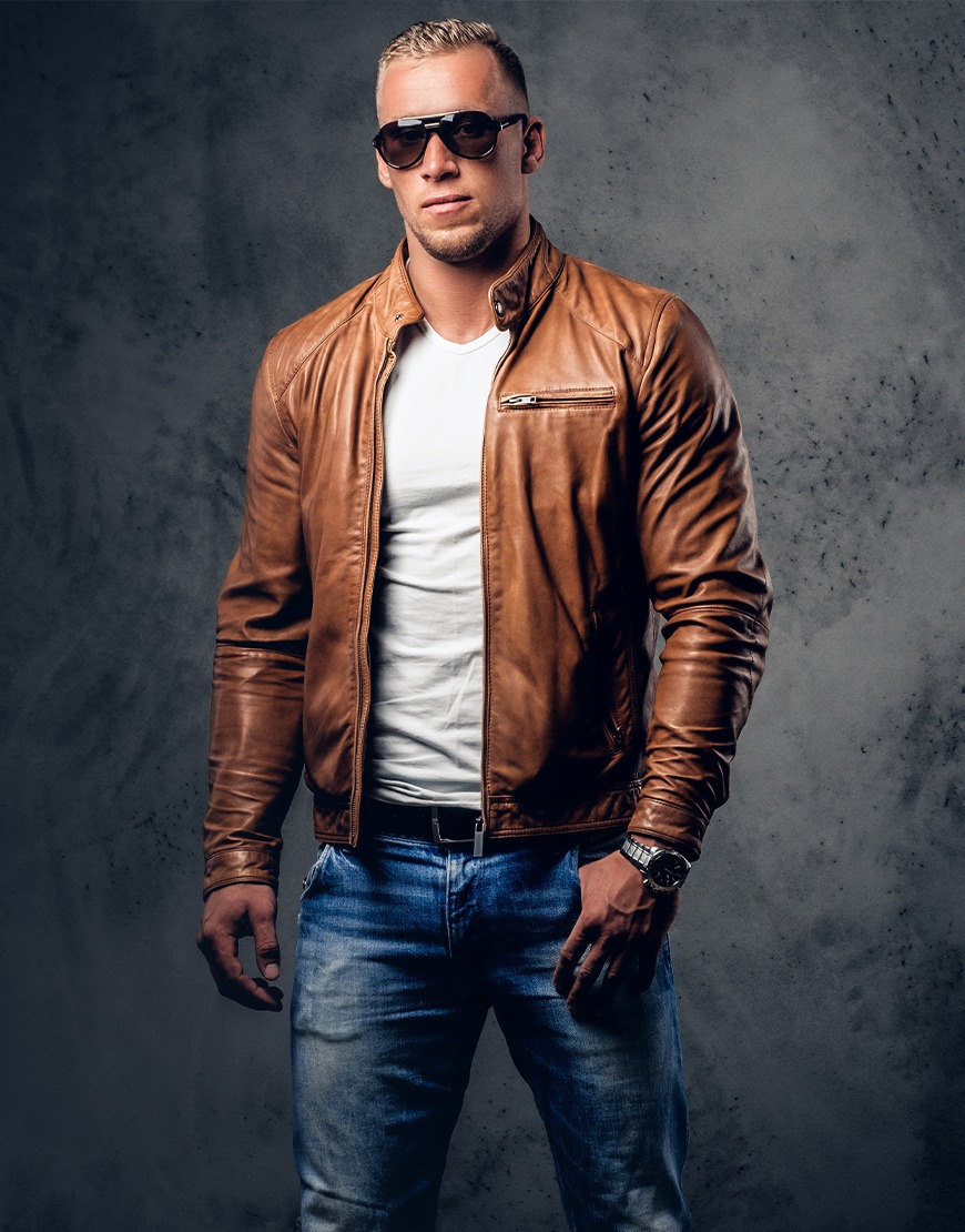 man brown leather jackets