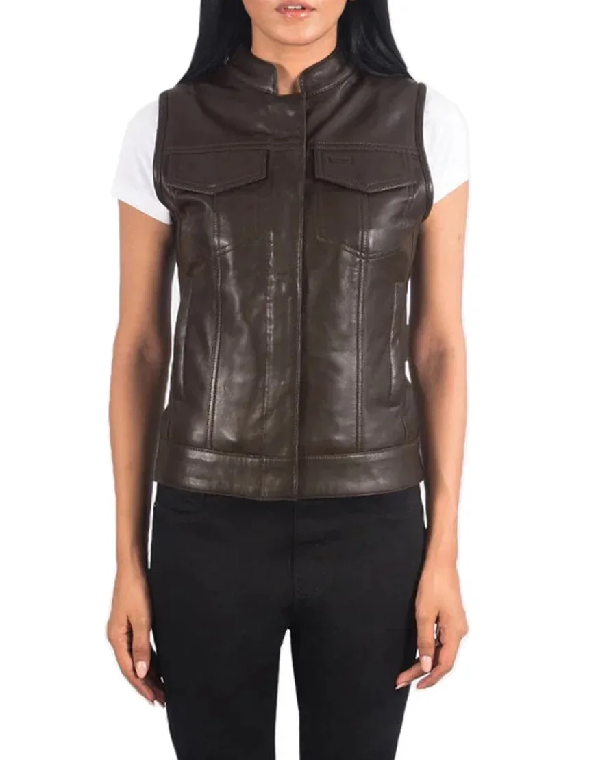 Women’s Rayne Moto Brown Leather Vest