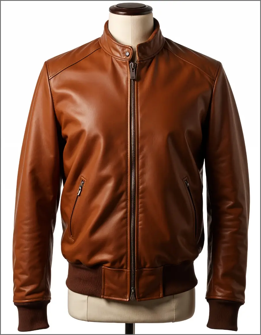 slim fitted brown leather jacket