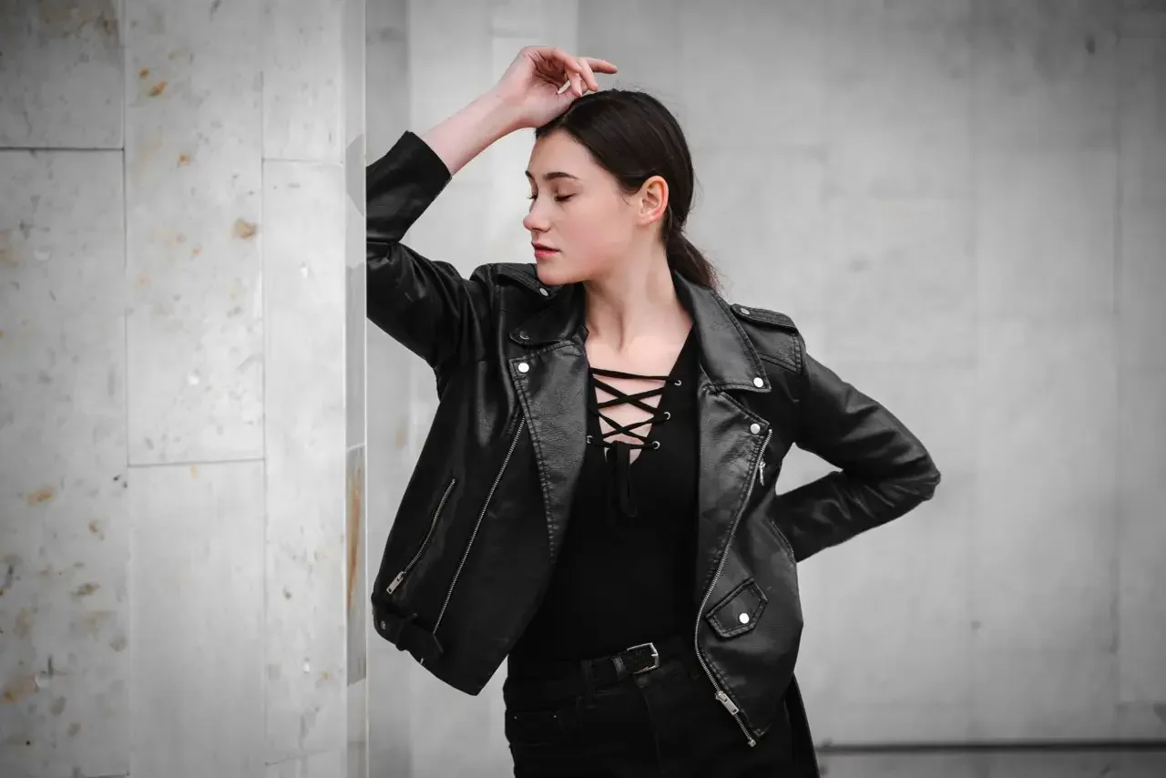 black women leather jacket