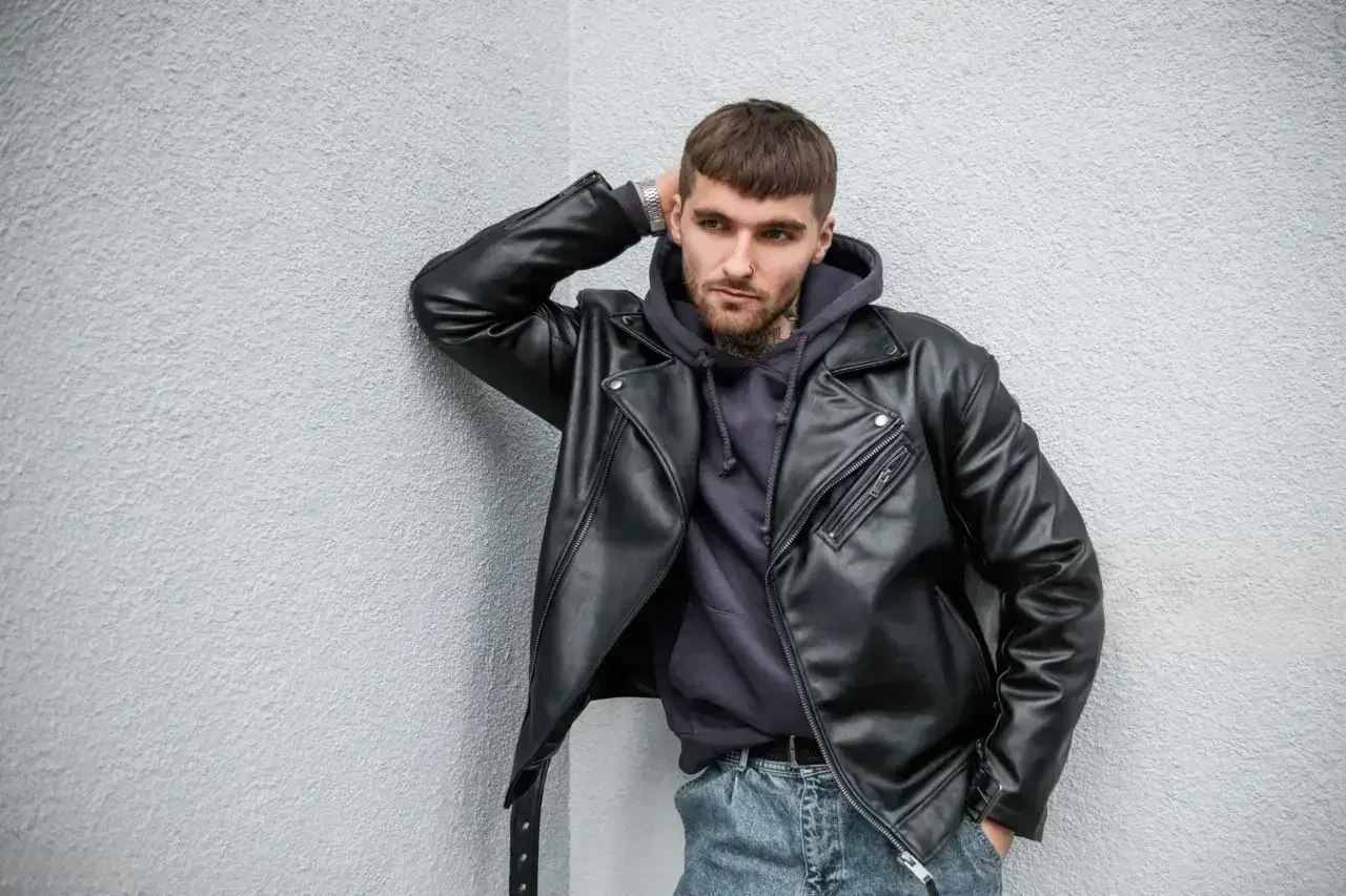 black men leather jacket