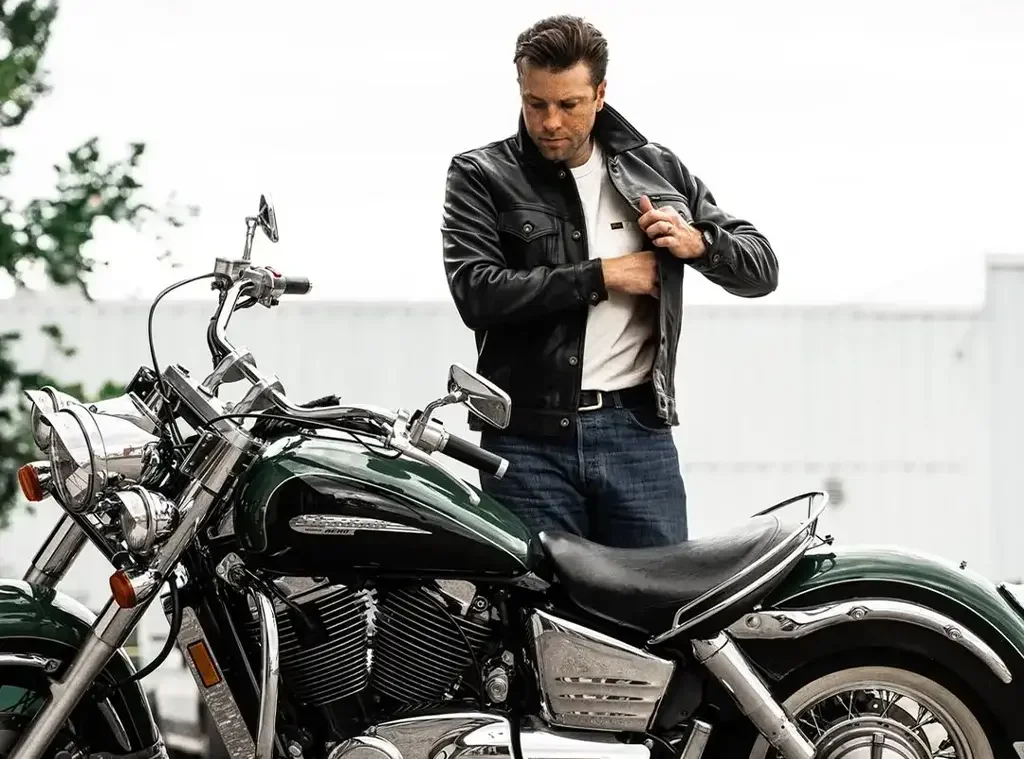 Motorcycle Leather Jackets for Men - Gloss Leather