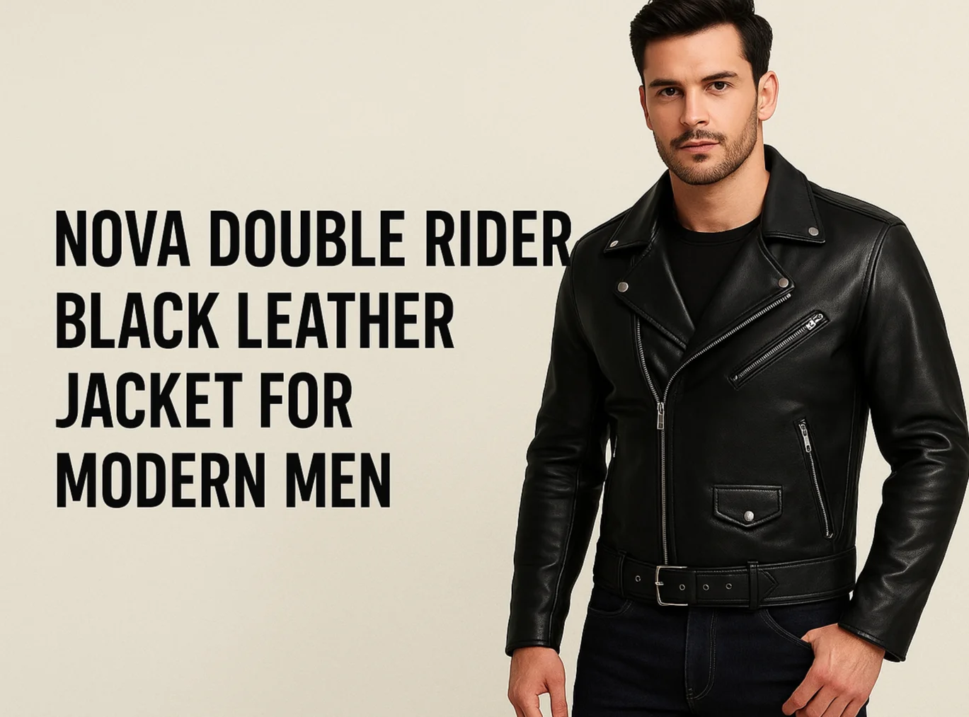 Nova Double Rider Black Leather Jacket for Modern Men